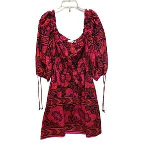 House of Harlow 1960 Shania Fuchsia print puff sleeve mini dress Size Small